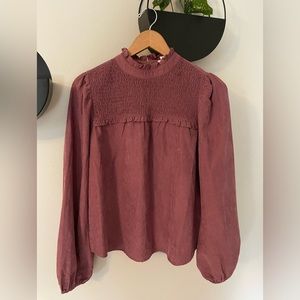 &merci Ruffle Mock Neck Smocked Long Sleeve Suede Blouse Size Medium
